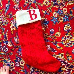 15 inch cabled sweater knit Christmas stocking embroidered B
